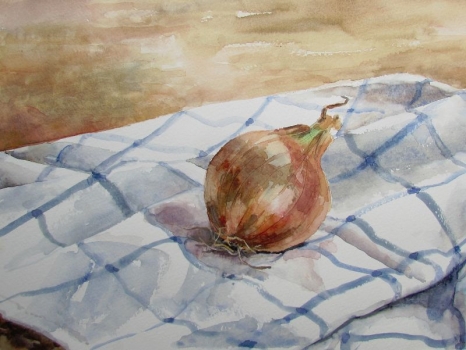'Onion on checked cloth'