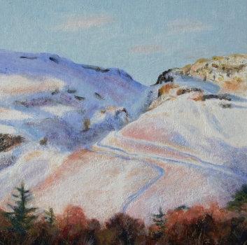 'Dunmore Hill path, Fintry. winter morning sun on snow.' SOLD