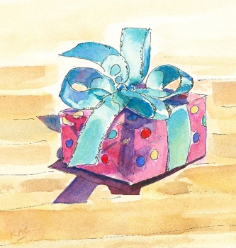 'Spotty Present with Blue Bow'