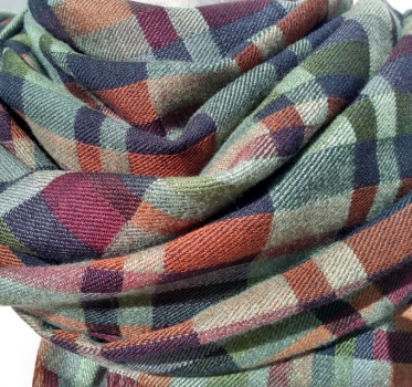 silk, cashmere & wool scarf in Forest/stripe