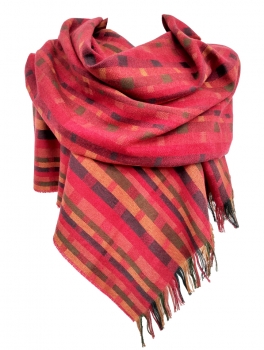 silk & cashmere scarf in Woodland / Raspberry